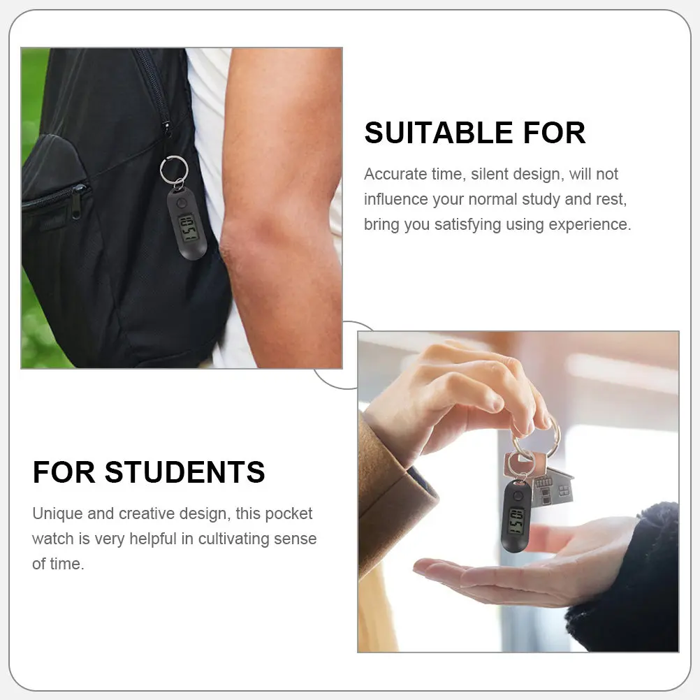 3Pcs Keychain Digital Watch Electronic Mute Timepiece Hanging Portable Small Watch for School Students Outdoor Activities