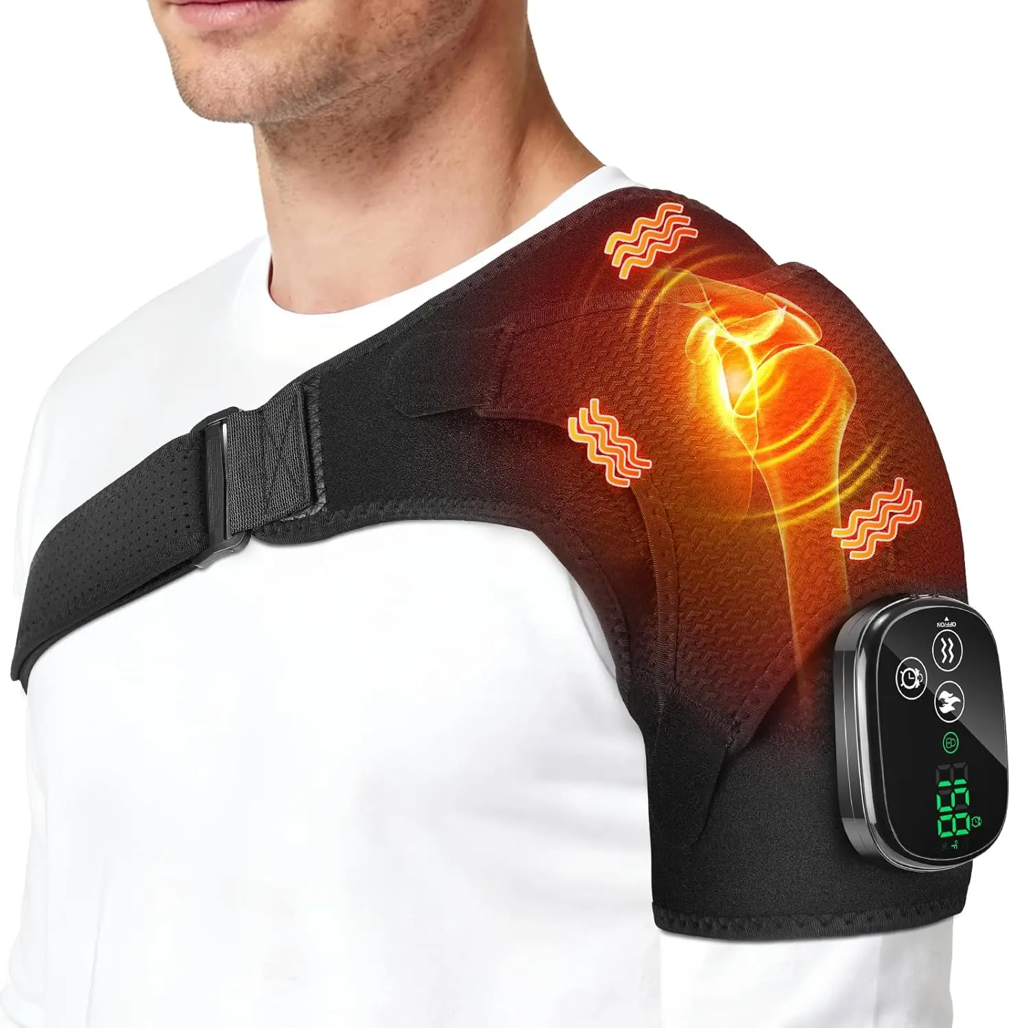 

Cordless Shoulder Heating Pad with Massager, 6 Heat & Timer Modes, Portable Pain Relief for Men and Women