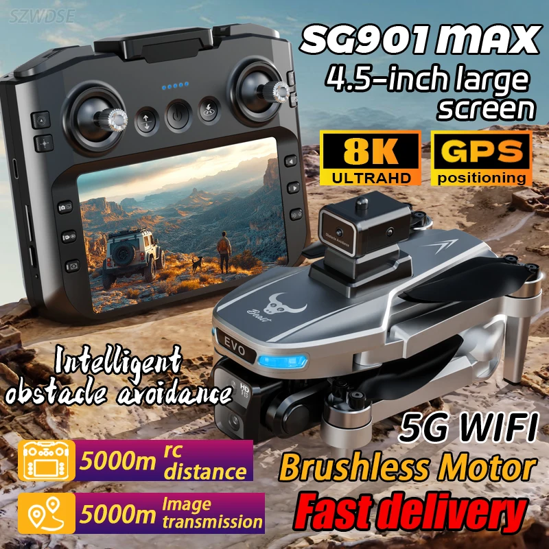 

New Professional SG901 MAX GPS Drone 8K Dual Camera Aerial FPV Brushless Avoiding Obstacle with Large Screen Remote Control Dron