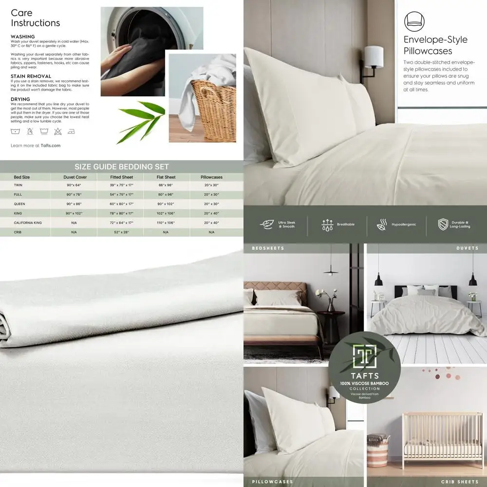 

Комплект пододеяльников двойного размера, 2 предмета, 100% бамбуковая вискоза, ультрамягкий, шелковистый и крутой, 1 наволочка, слоновая кость