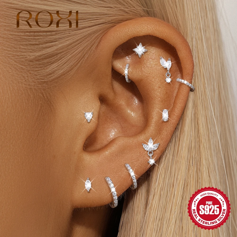 روكسي 925 فضة القلب/عيون الحصان مويسانيتي ثقب القرط للنساء الأقراط الكلاسيكية هدايا عيد ميلاد الخطوبة