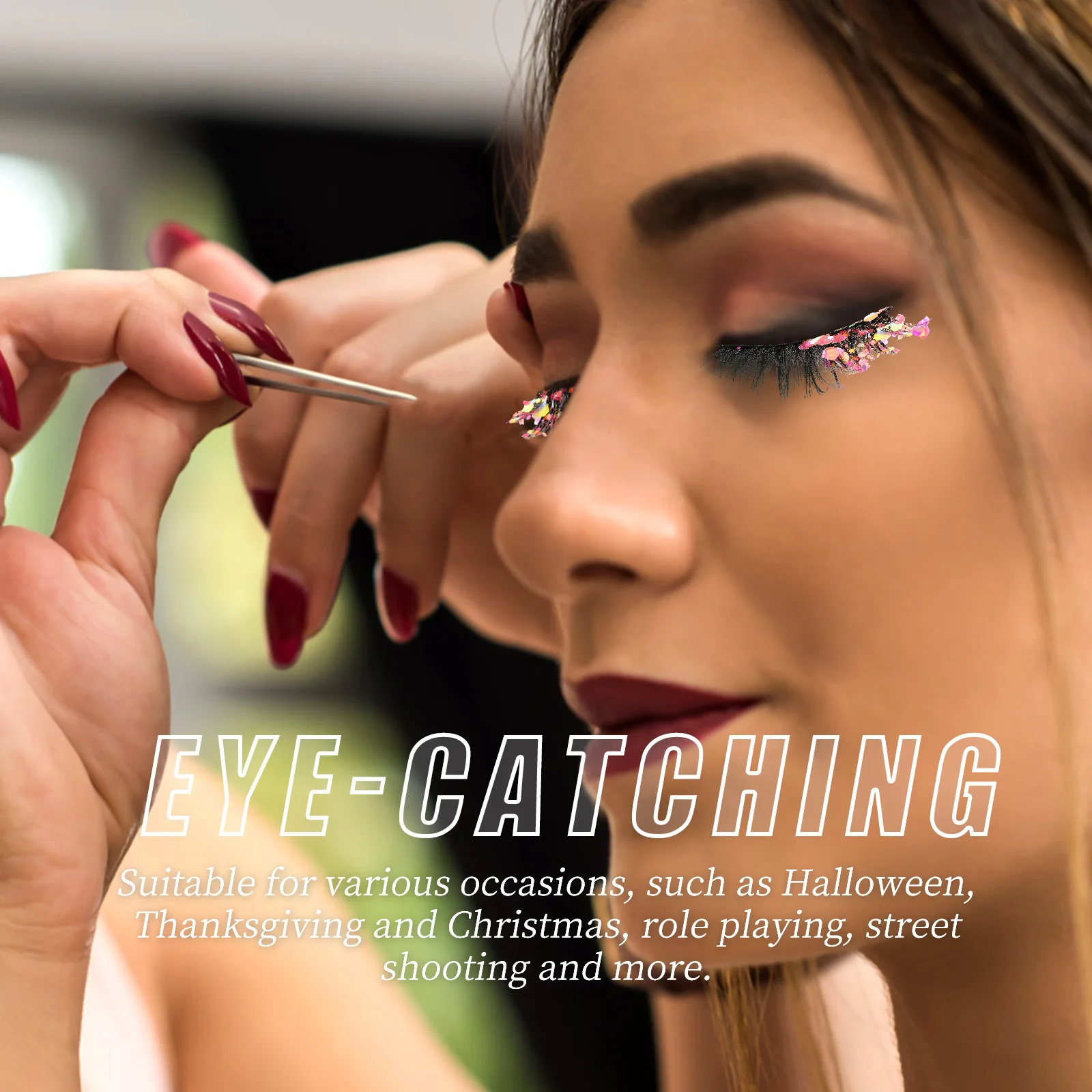 3Pairs False Eyelashes Colored Glitter Fluorescent 3D Lashes Flexible Natural Faux Eyelashes Makeup Halloween Party Lashes