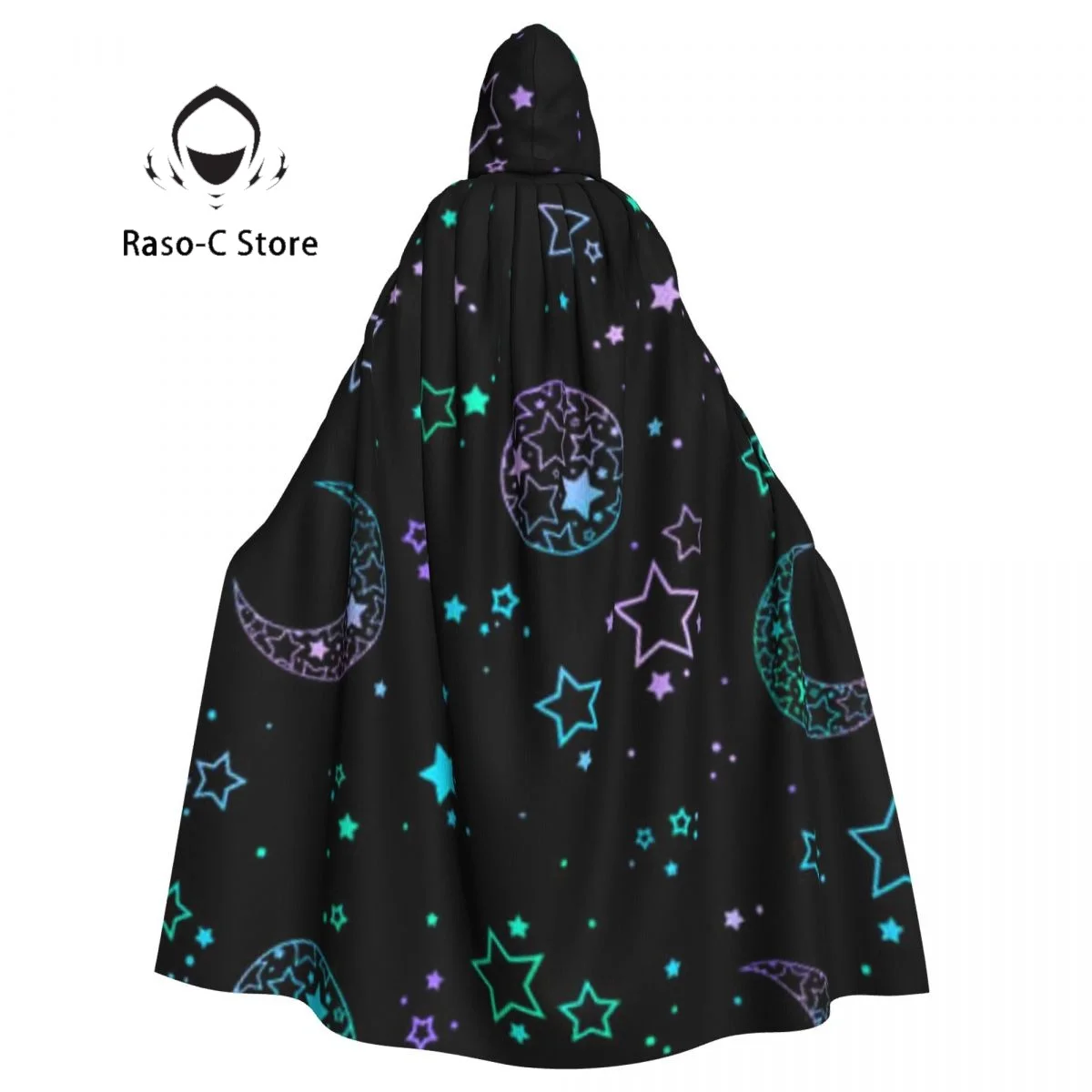 Mystical Esoteric Pattern Hooded Cloak Polyester Unisex Witch Cape Costume Accessory