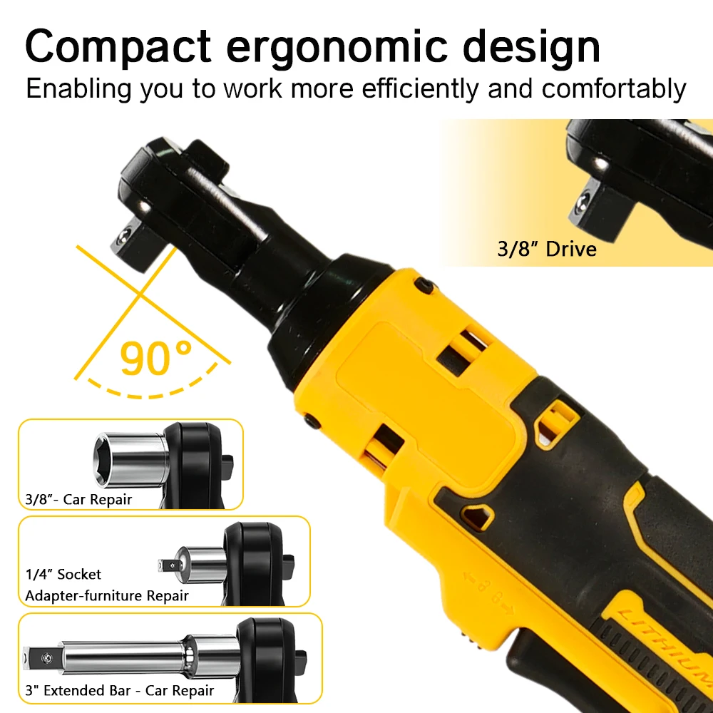 전기 래칫 렌치 세트, 무선 드라이버, 3/8 in, 500N.M Dewalt 배터리용 충격 제거 나사 너트 전동 공구, 18V-21V