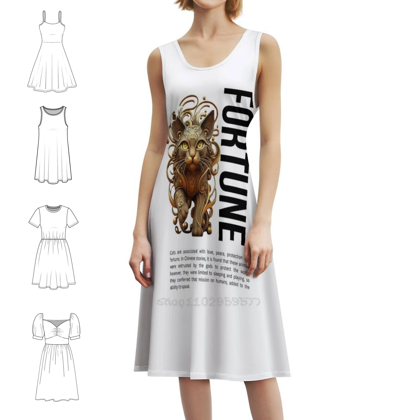 Copy Of Cat And Fortune Ii-White Boho Chic Dress Elegant Fashion Beach Wedding Party Gown Fortune Lucky Cat Cat Little Cat