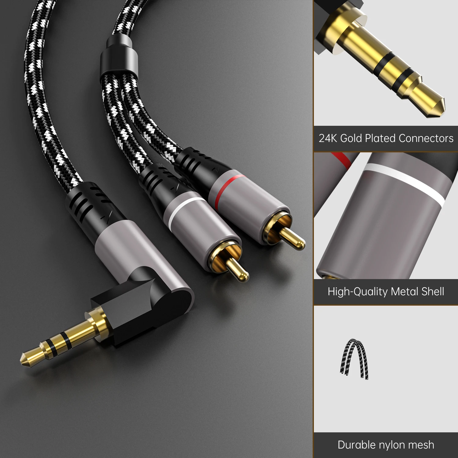 Elbow 3.5mm to 2RCA Cable Aux Audio Cable 3.5 Jack to 2 RCA Male Adapter Splitter for TV Box Video Amplifier Speaker Wire Cord
