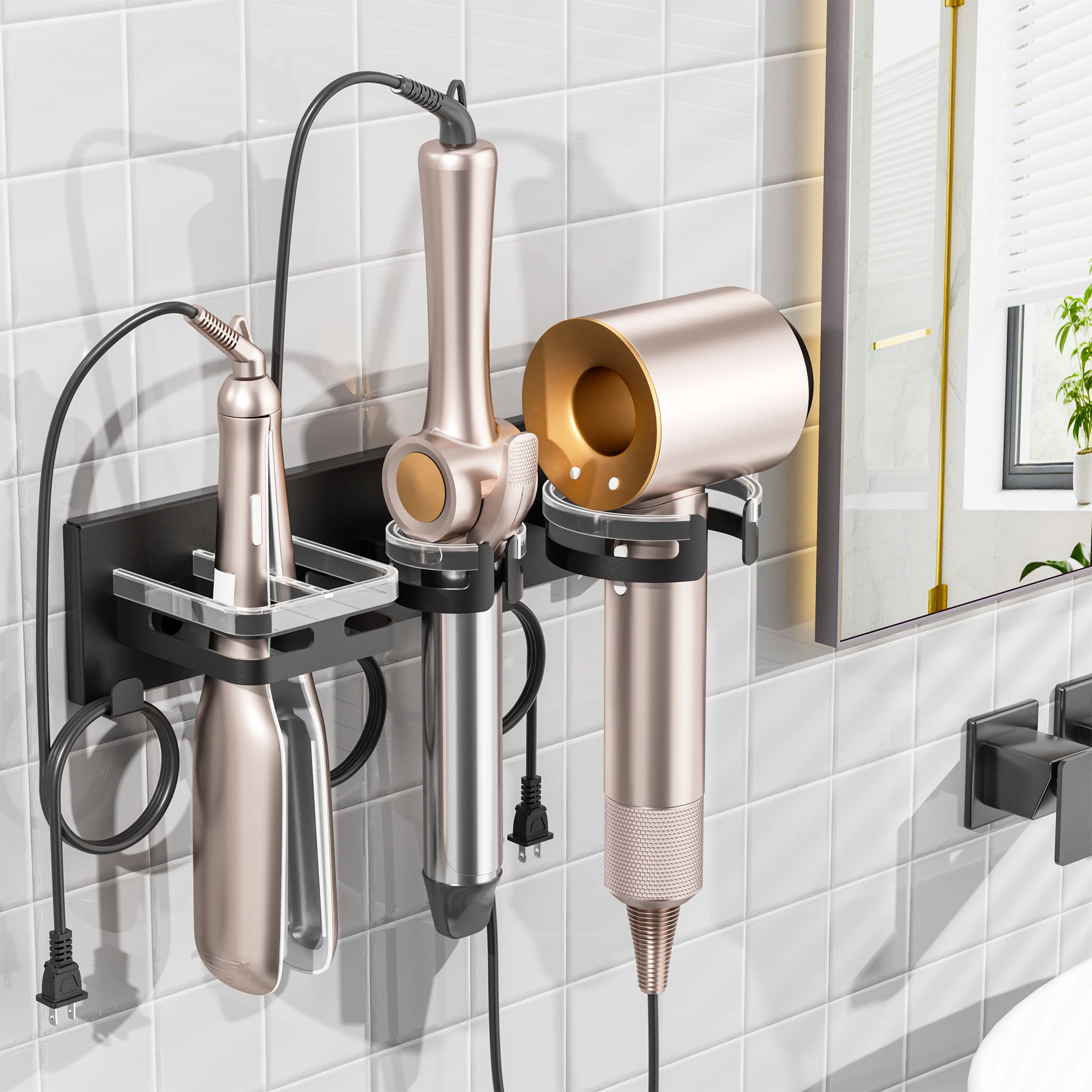 Hair Dryer Holder Wall Mounted Stand Holder Space-Saving Blow BlowerStraightener Organizer Cradle for Straighteners