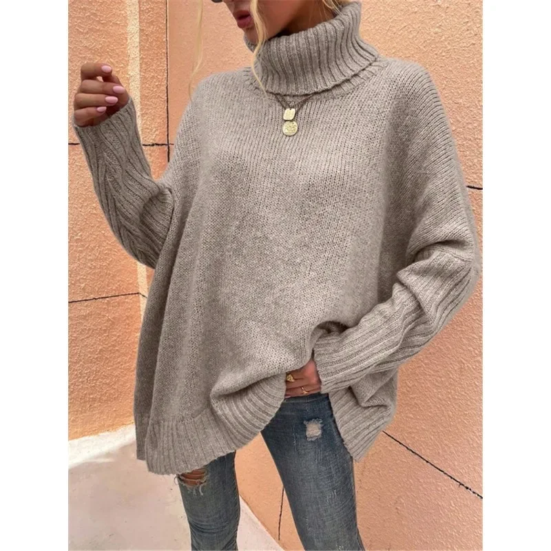 Autunno e inverno donna sciolto collo alto manica a pipistrello Pullover lavorato a maglia Street Style trendsetter nuove donne di moda maglione spesso