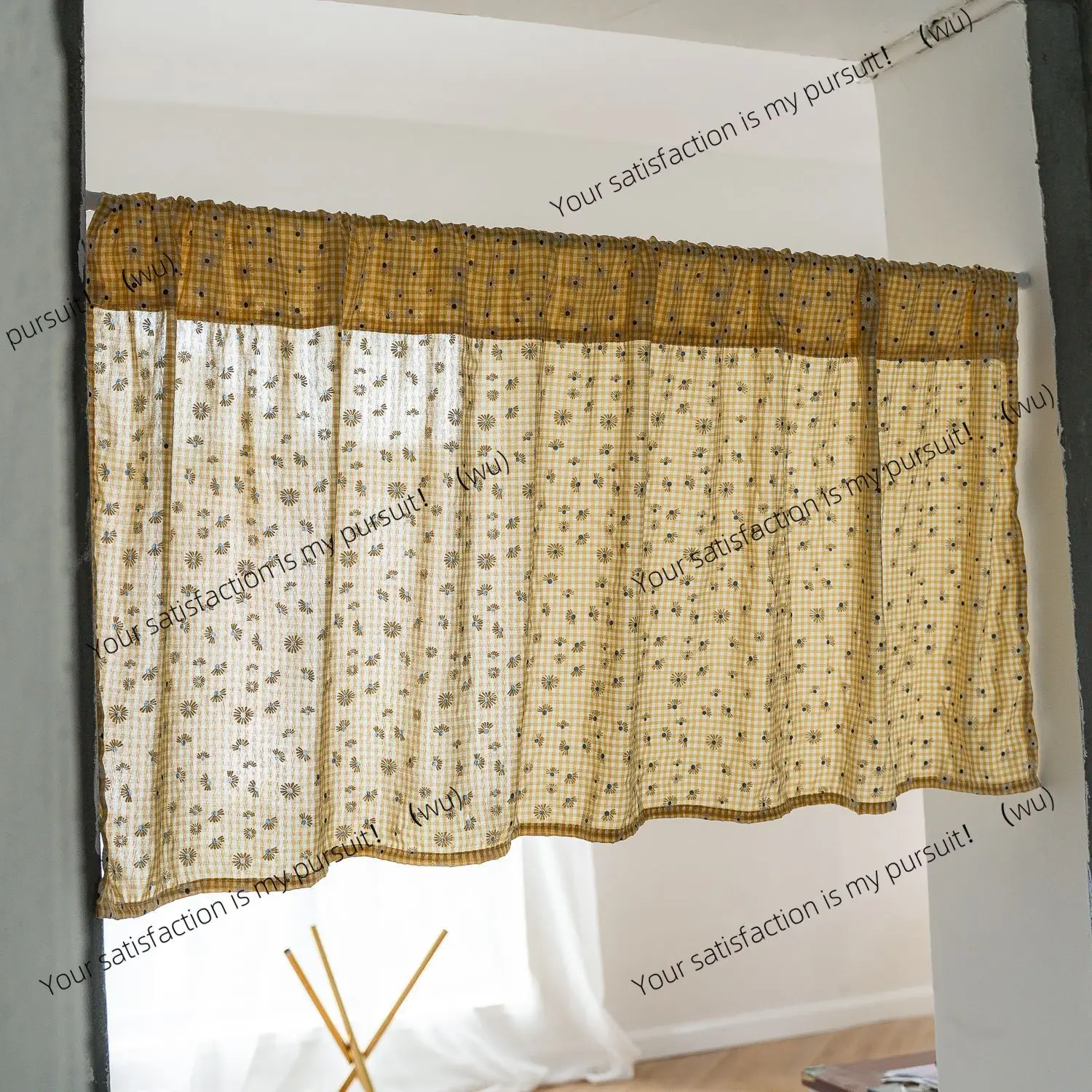 Small window balcony kitchen half curtain walkway partition door curtain free of punching