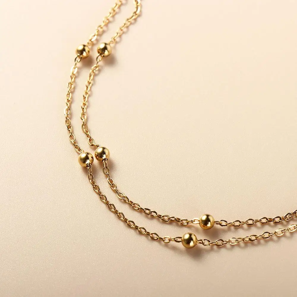 Simple Titanium Steel Double-Layered Trending Anklet Bead Bohemian Adjustable Hypoallergenic Ladies