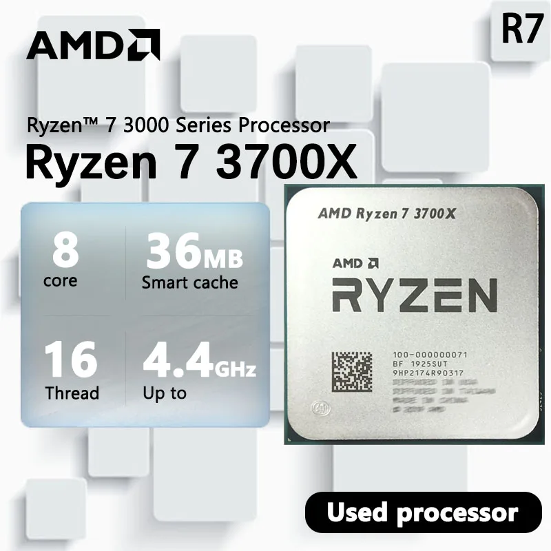 AMD Used Ryzen 7 3700X R7 3700X 3.6 GHz    65W 7NM L3=32M 100-000000071 Socket AM4