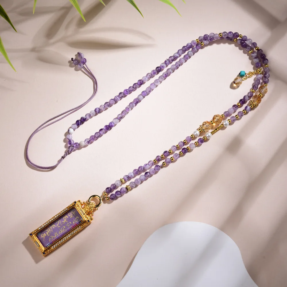 

New Chinese Style Natural Amethyst & Nine Purple Fire Yellow Tower Crystal Necklace (Thangka Jewelry Gift)
