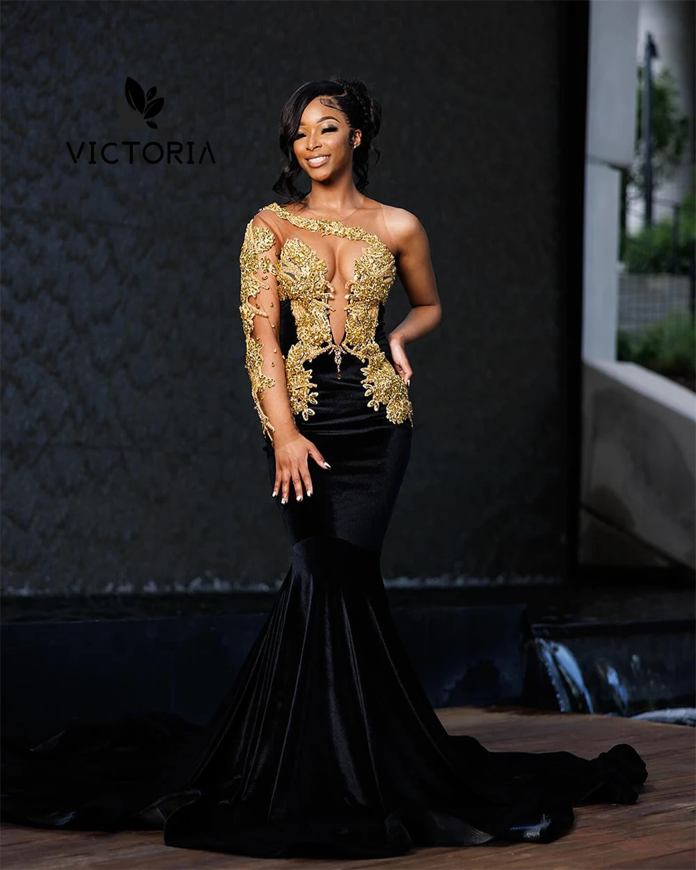 Golden Rhinestones Black Velvet Mermaid Prom Dress Beaded Crystal Sweetheart African Birthday Party Guest Gown robe de gala