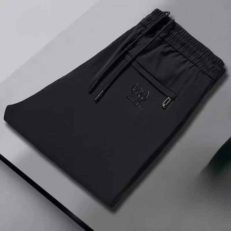 

Ice Silk Men's Casual Pants Elastic Waisand Qui Dry Sport Straight Leg Long Trousers Versatile Youthful Summer Faion