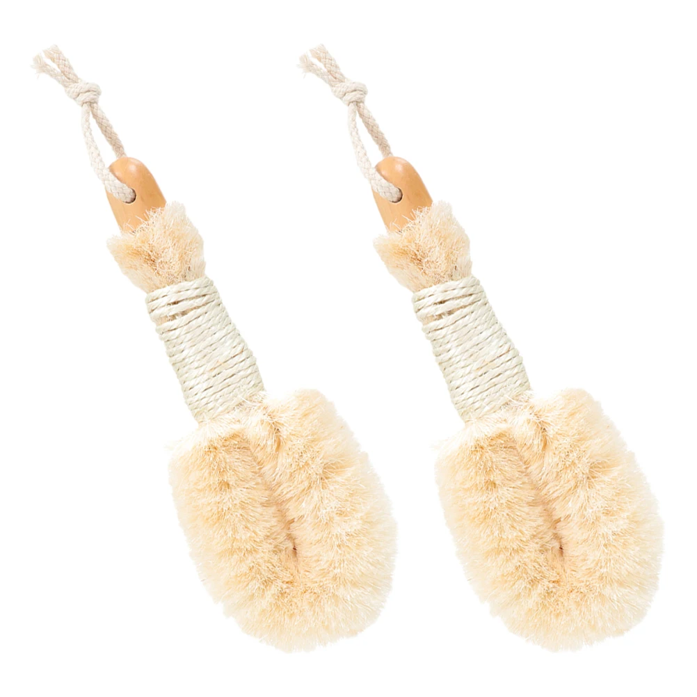 

2pcs Bath Sisal Body Scrub Brush Natural Jute Wood Handle Exfoliating Dry Skin Scrubber for Shower Bathtub Ergonomic Durable