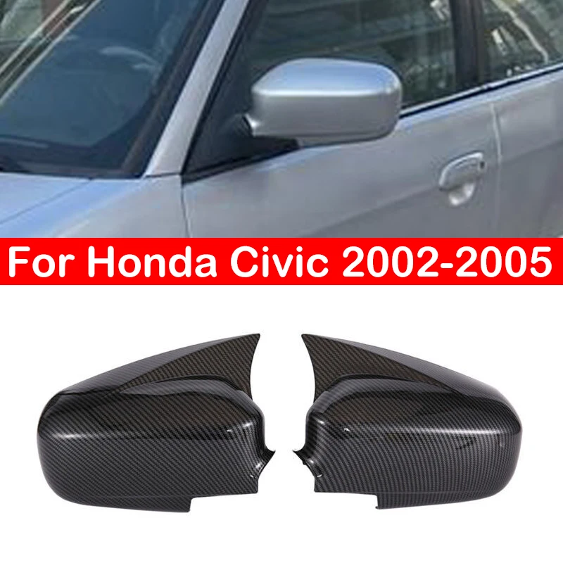 For Honda Civic 2002-2005 Rearview Side Mirror Cover Wing Cap Exterior Door Rear View Case Trim Frame Sticker Carbon Fiber Look