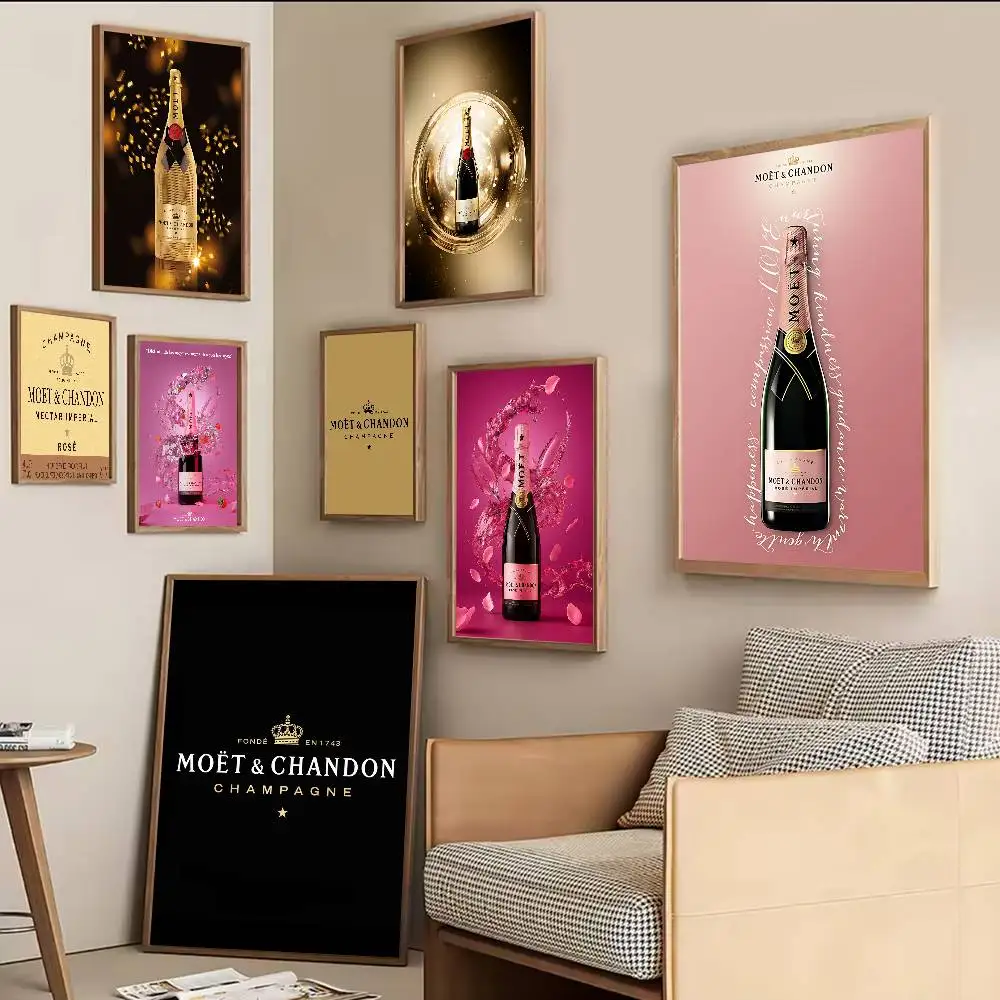 Pôsteres Adesivos de Filmes M-Moet C-Chandon, Adesivos de Papel Kraft Retrô, DIY para Decoração de Quarto, Bar, Café, Arte Estética para Pintura de Parede