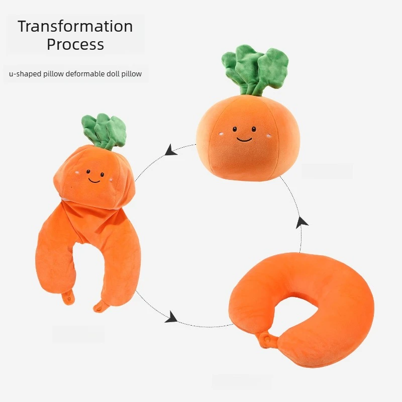 Multi-Functional 2-in-1 Convertible Fruit Pillow Cute Carrot Plush Toy Soft U-Shaped Neck Pillow for Travel Office Daily Use