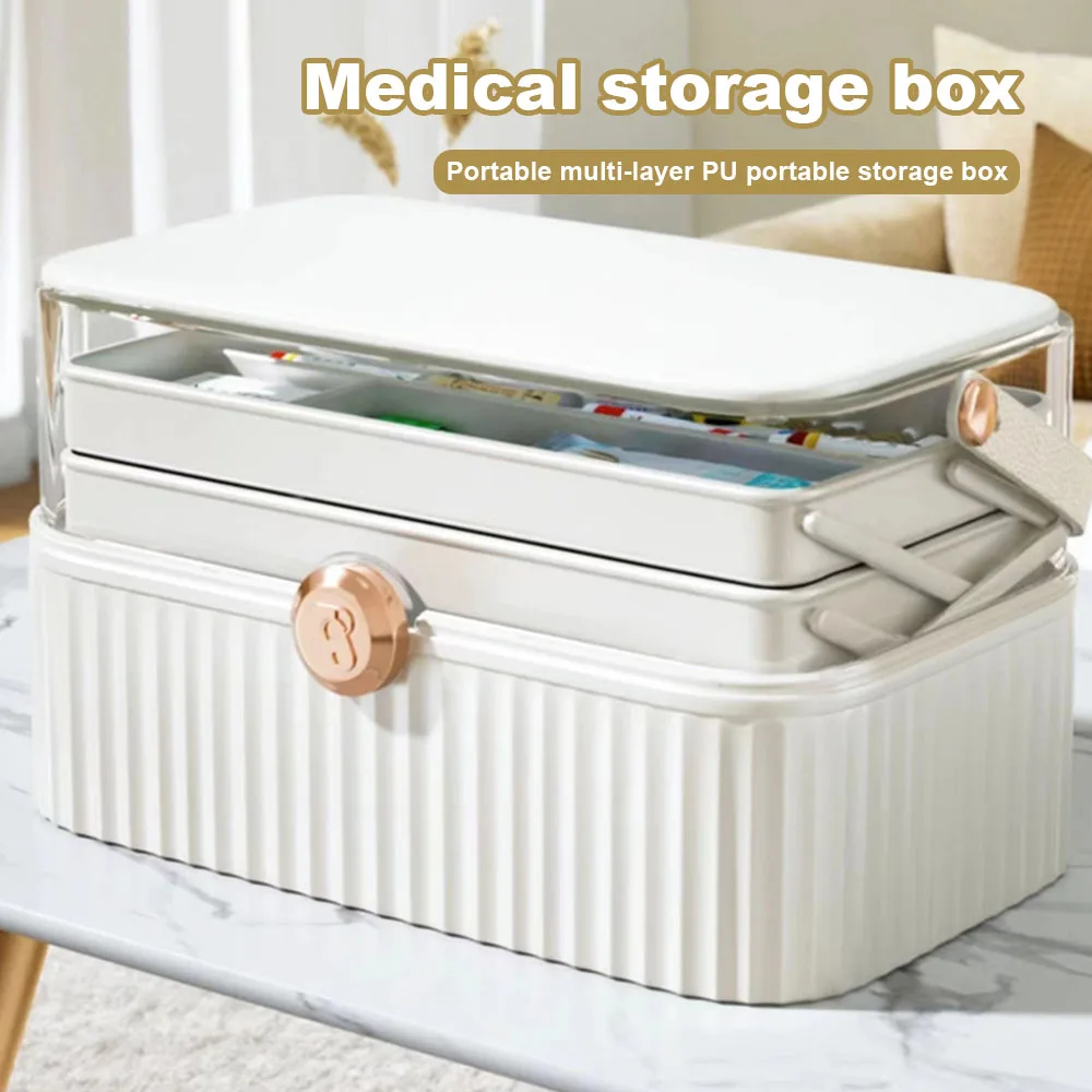 Safety Lock Medicine Storage Box With 3 Layer Large Capacity Finishing Box Multifunctional Sealing Organizing For Home Bedroom