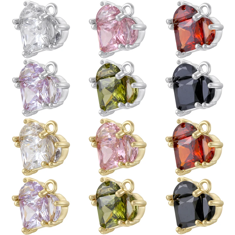 

ZHUKOU 12×11MM CZ Stone Heart-Shaped Small Pendant Women's Handmade Jewelry Making Accessories DIY Charm:VD1971