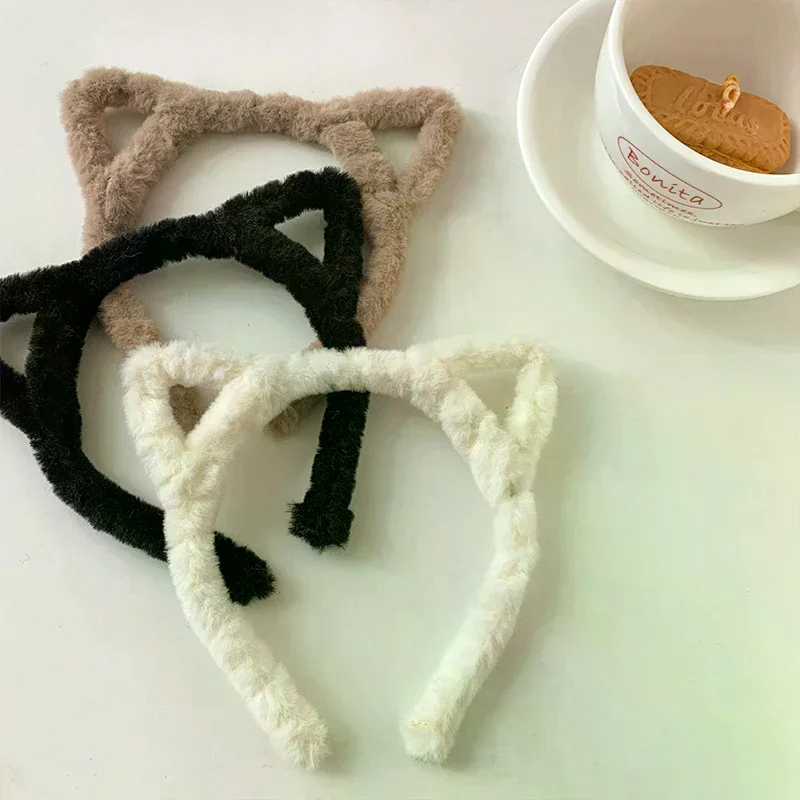 Plush Winter Furry Rabbit Ear Hairband Cute Hair Bundle Furry Headband Sweet Wash Face Headband Girl Head Hoop Hair Accessories