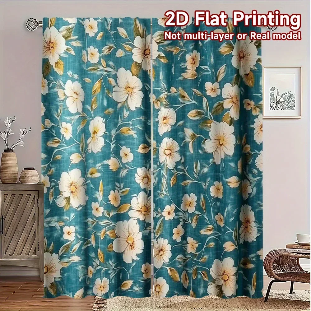 

Naval blue floral design Print Drapes Room Darkening Window Curtains for Home Decor,Rod Pocket Blackout Curtains Bedroom