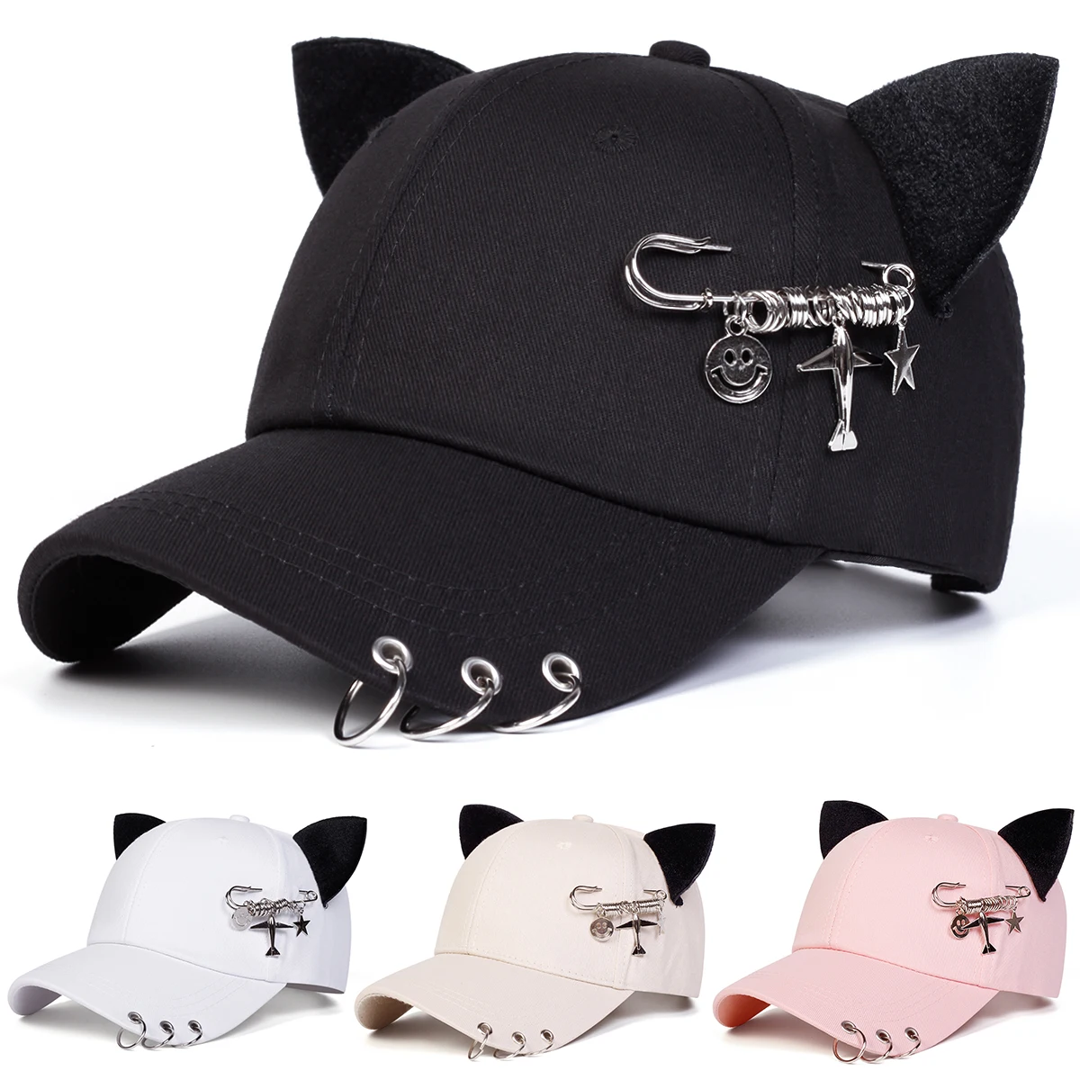 Unisex Smiling Plane Star Cat Ear Baseball Caps Spring Autumn Outdoor Adjustable Casual Hats Sunscreen Hat Sports Cap