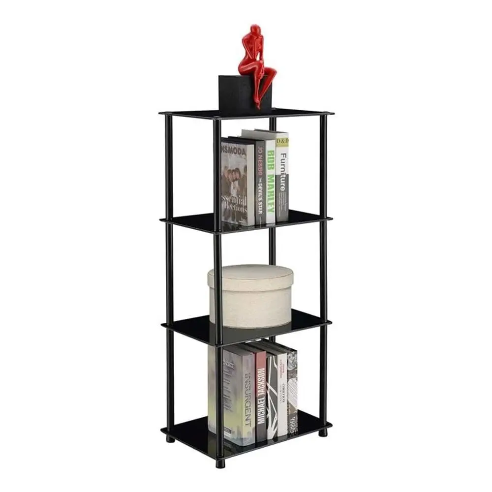 

Designs2Go Classic Glass 4-Tier Tower 17.75"" - Modern Media Stainl Steel Bookshelf For Living Room, Display Storage Shelves