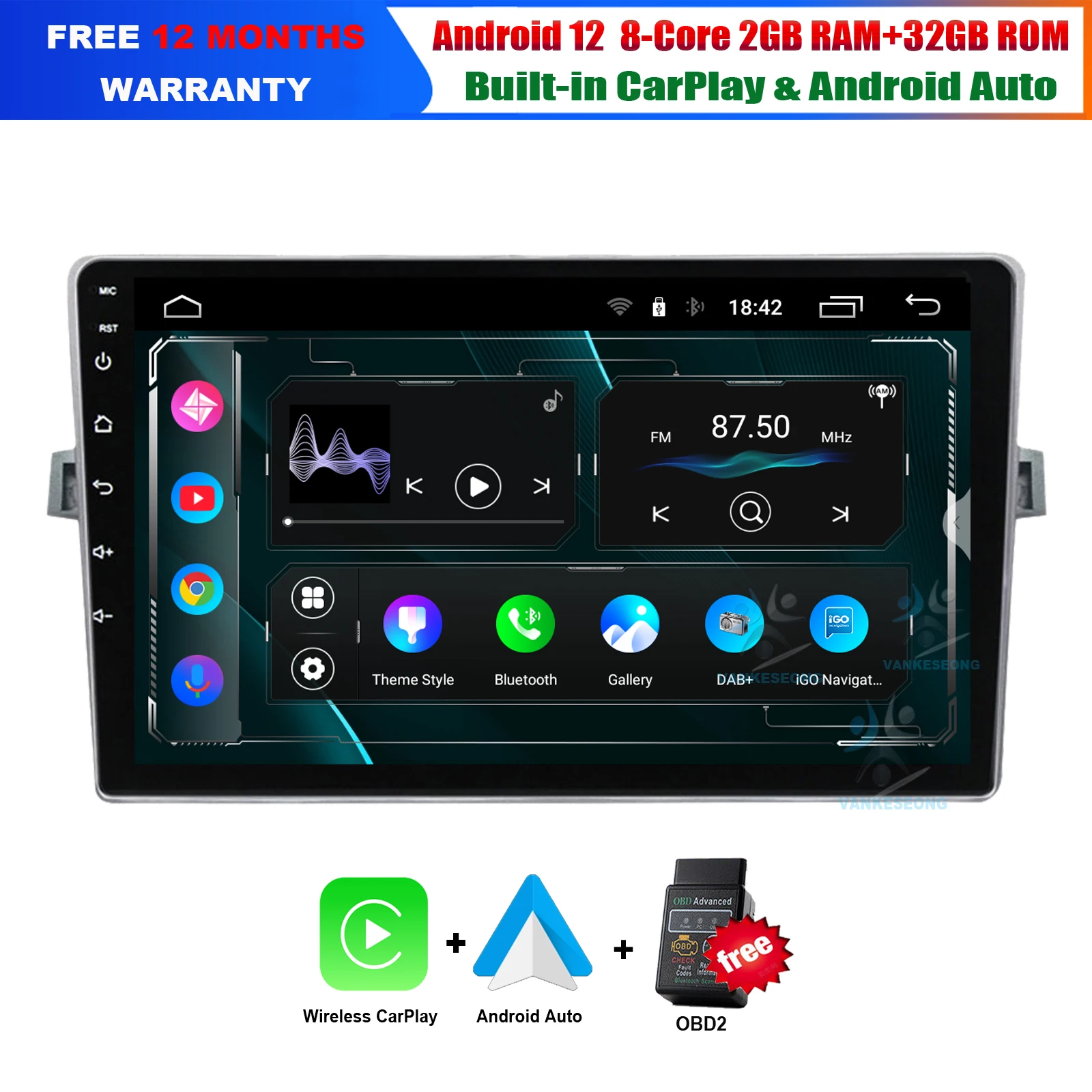 

9" Android 12 CarPlay Android Auto Car Multimedia Stereo For Toyota Verso R20 2009-2018 DAB Radio GPS Video Sat Nav BT Head Unit