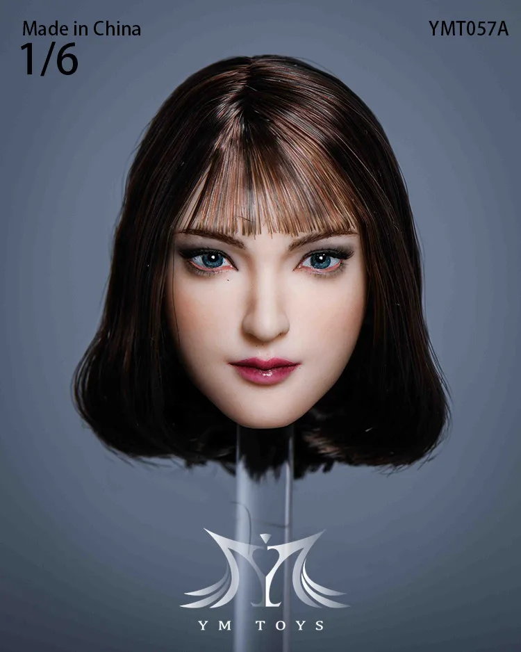 YMTOYS YMT057 1/6 Female Beauty Girl LuLu Long Black Hair Vivid Head Sculpture Carving Model Fit 12