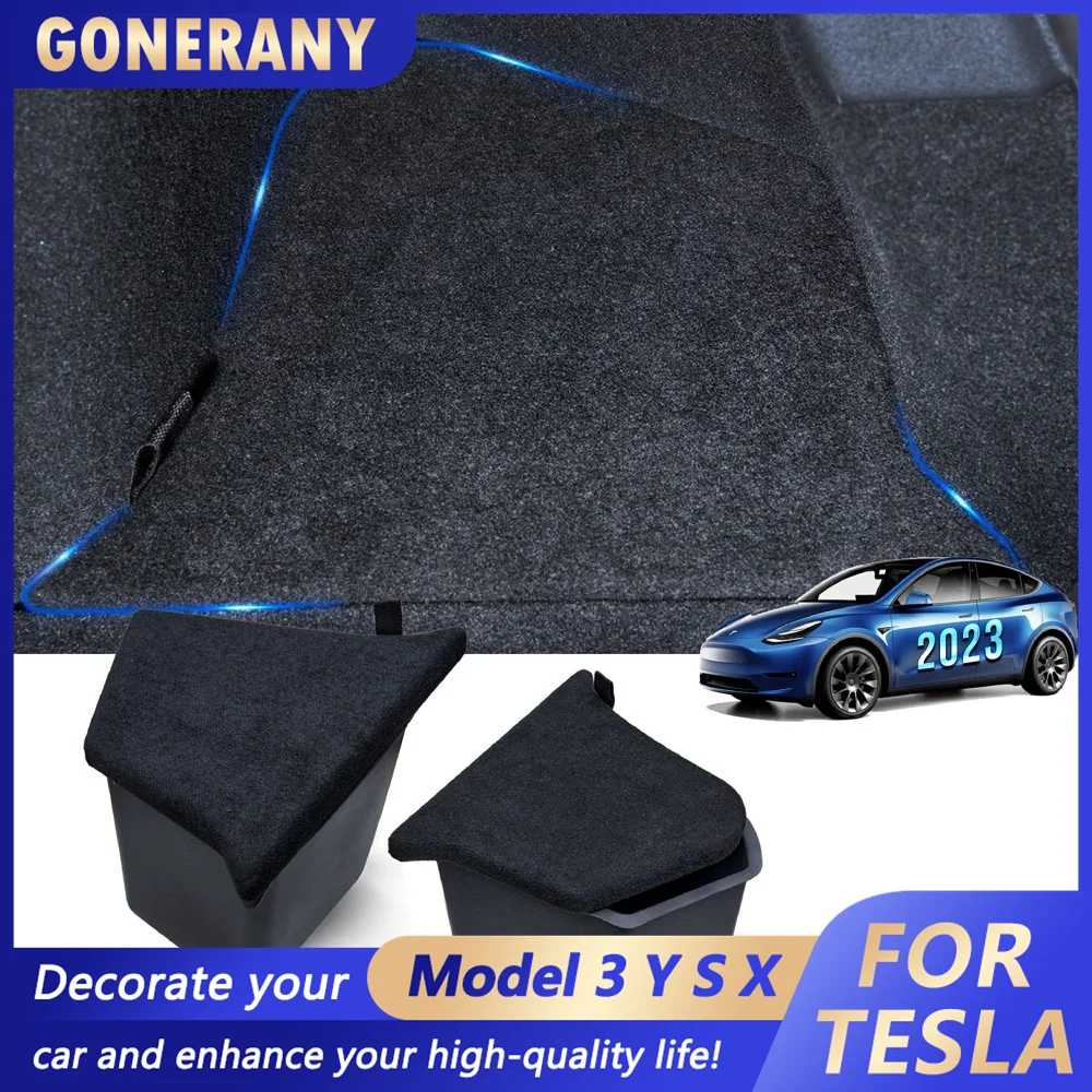 

For Tesla Model Y Rear Trunk Organizer Storage Boxes with Lids Side Storage Protector Packets, Storage Bins Interior Accessories