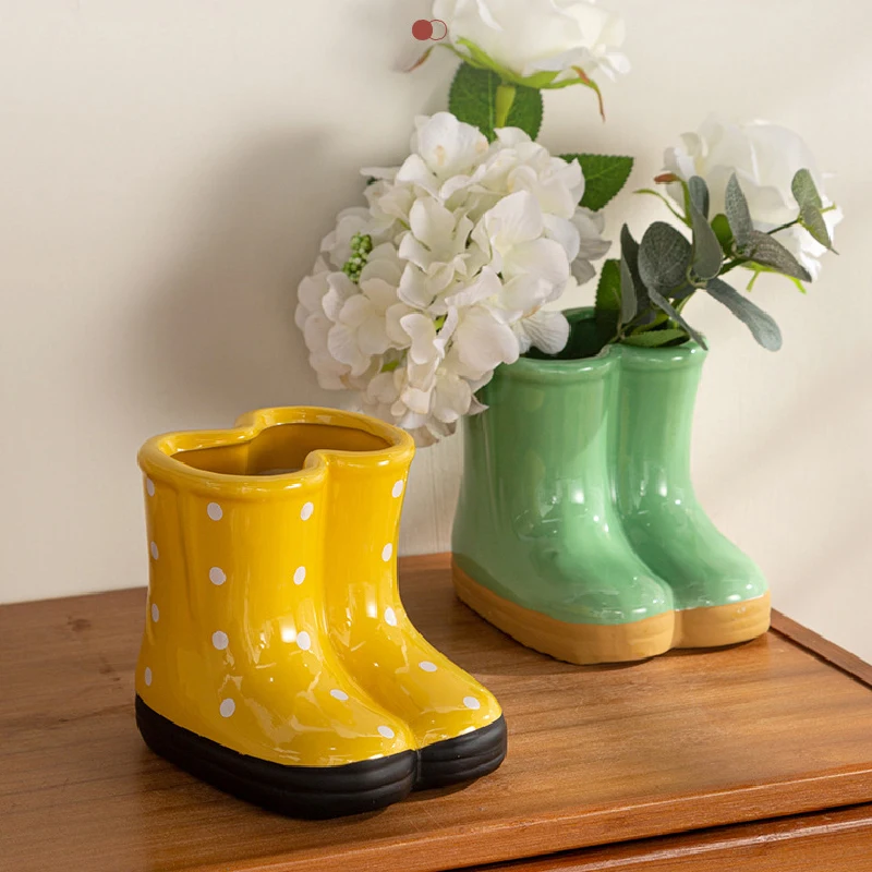 

Japanese Rain Boots Ceramic Vase Creative Boots Ornaments Decorative Kitchen Chopsticks Tube Storage Tube Fleshy Flowerpot