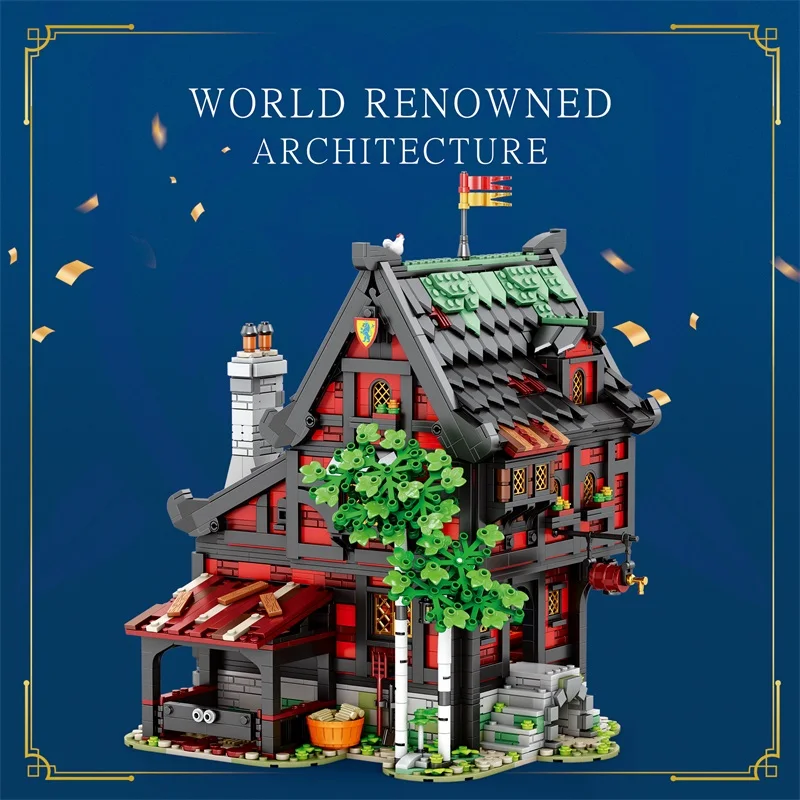 Medieval Crusaders Inn Town Street View House European Century Model Building Block City Bricks Set Christmas Gifts Toy For Kids