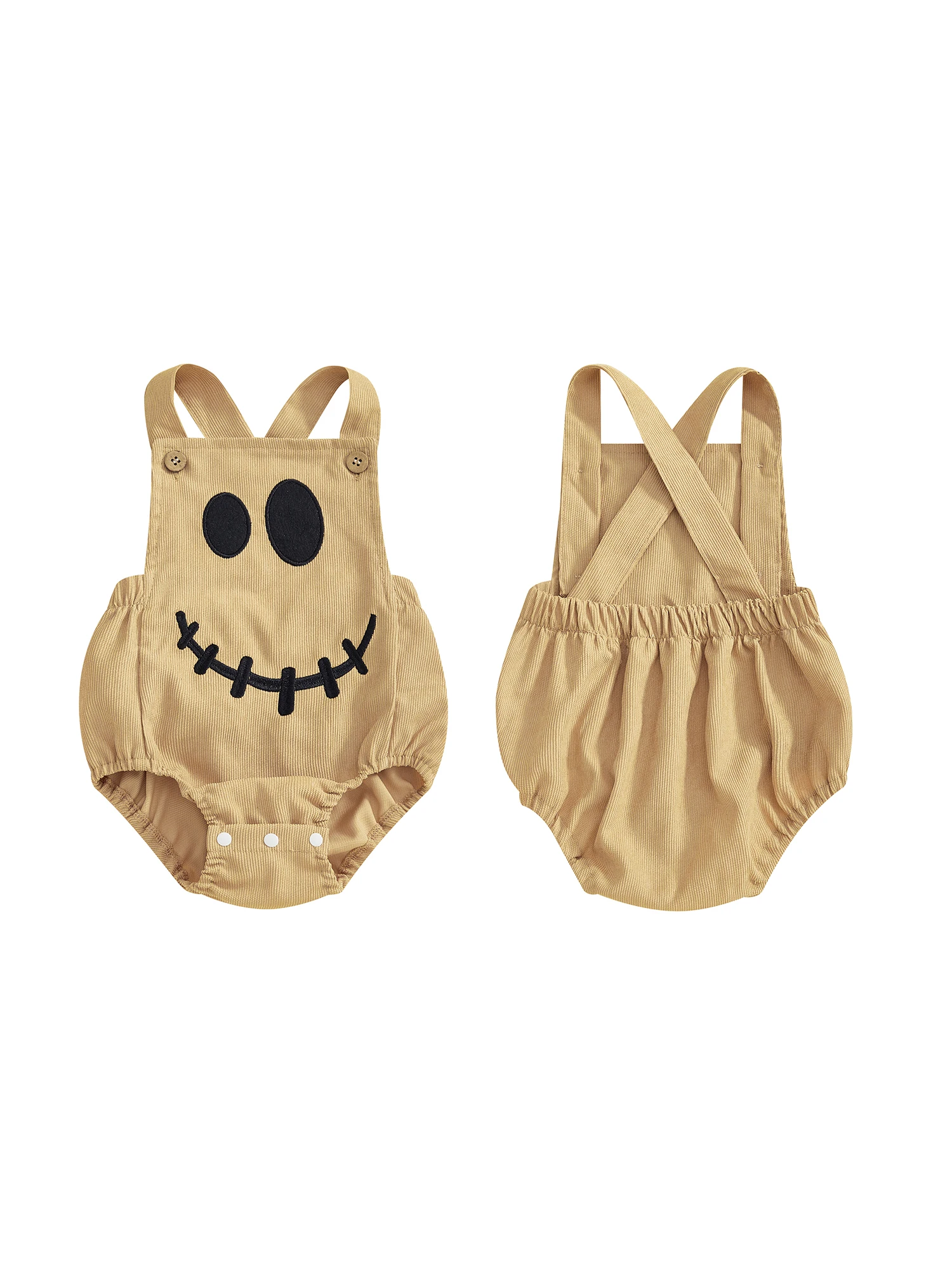 

Adorable Toddler Halloween Costume Sleeveless Romper with Spooky Pumpkin Spider Witch Embroidery Design Jumpsuit