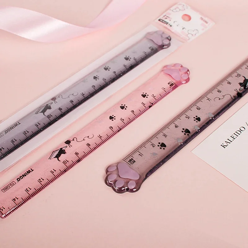 Kawaii Cute Cat Paw Straight Rulers Stationery Funny Drawing Gift For School Office Supplies Planner Accessories Student Prize