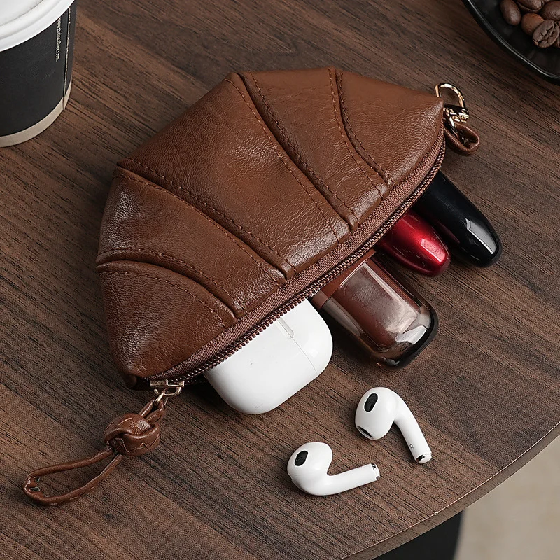 Mini Vintage Croissant Key Pouch, Trendy Versatile Neck Hanging Coin Purse, Portable Lipstick & Earbud Pouch