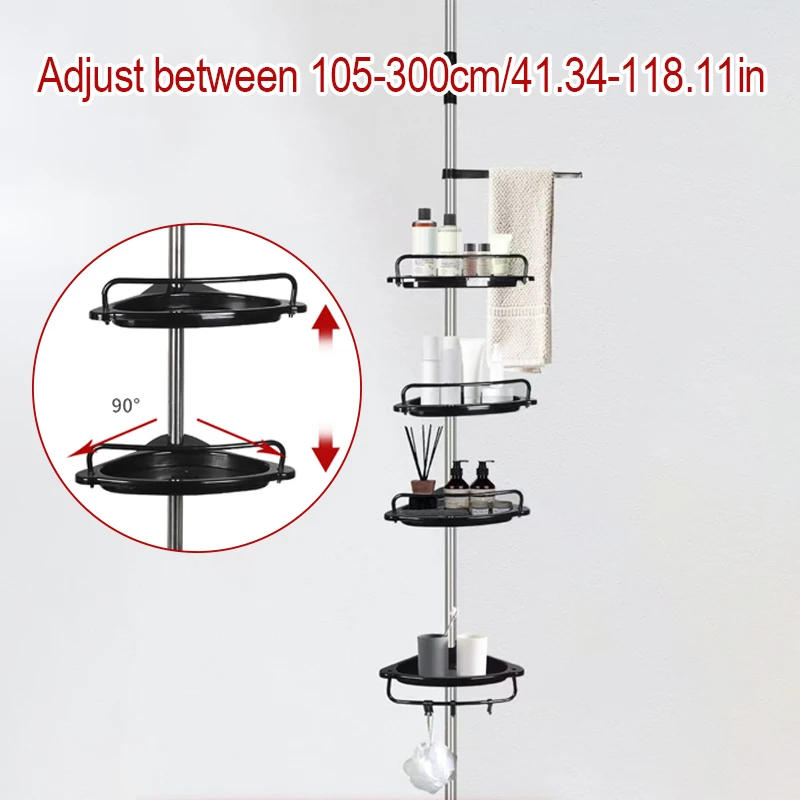 Adjustable Telescopic Shower Rack Stainless Steel Floor-to-Ceiling Bathroom Storage Rack, Rustproof & Space-Saving Organizer