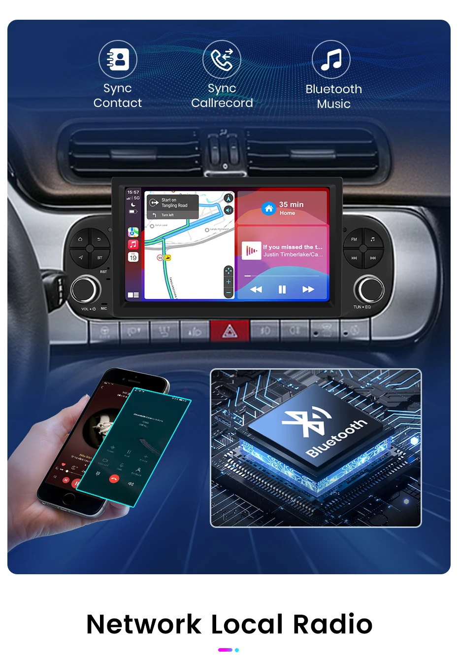 Junsun 7" Wireless Carplay Android Auto Autoradio für Fiat Panda 2013 2014 2015 2016-2020 Stereo GPS Multimedia Player 4G FM SWC – Detail 13