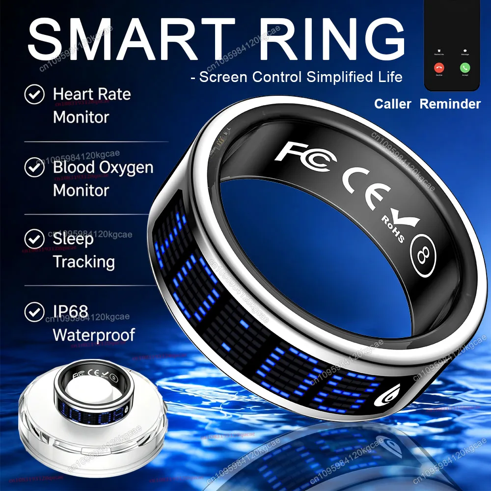 Smart Ring with Touch Display Screen, Charging Base, Heart Rate Blood Oxygen Sleep Tracker Ring, Gesture Swipe Videos Rings R11C