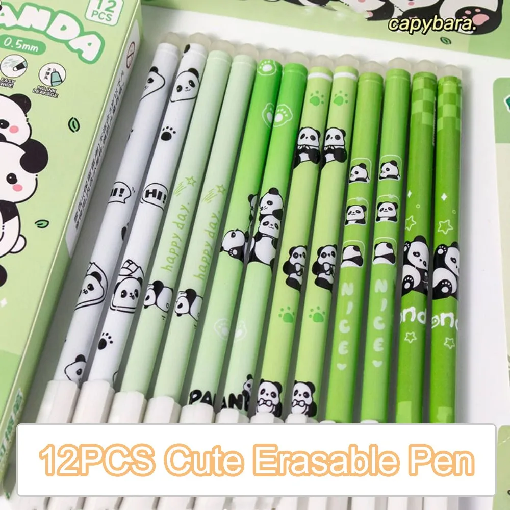 

12PCS Creative Cute Capybara Erasable Pen Kawaii Aesthetic Panda Erasable Pen 0.5mm Blue Ink Student Gel Pen Writing Accessories
