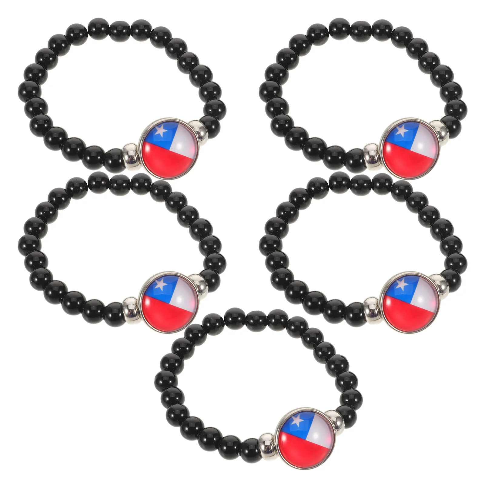 

5Pcs Chic Chile Flag Bracelets Black Glass Beads Wristlet Stylish Natural Stone Beaded Jewelry for Everyday Wear International