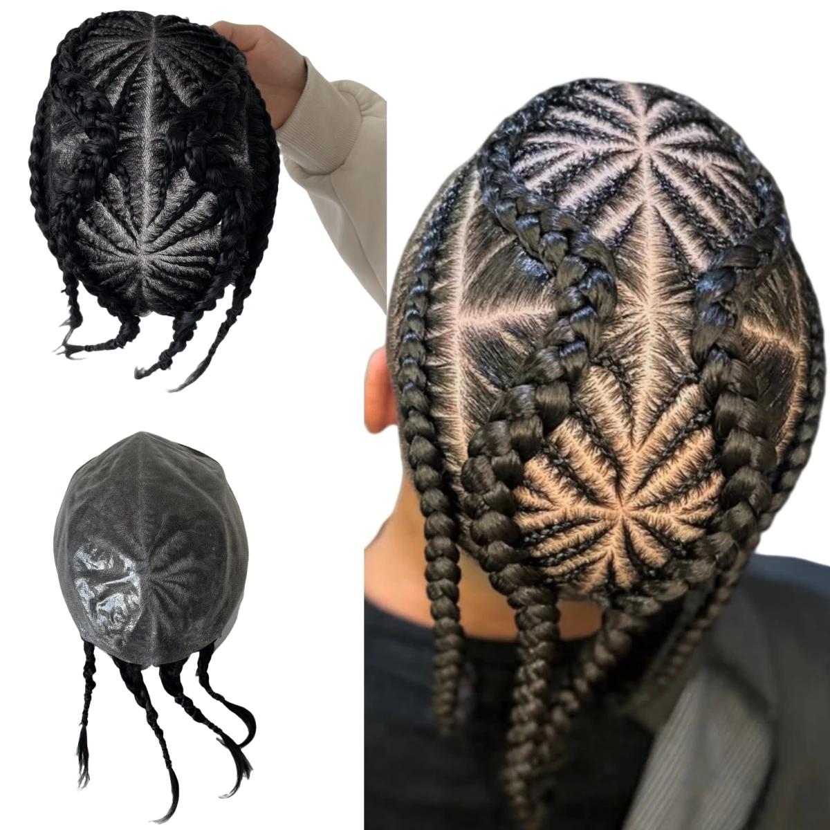 

Замена бразильских натуральных человеческих волос 1 # NC Цвет 10А Класс Cornrow Braids BIO Toupee 8x10 Передний кружевной блок для чернокожих мужчин