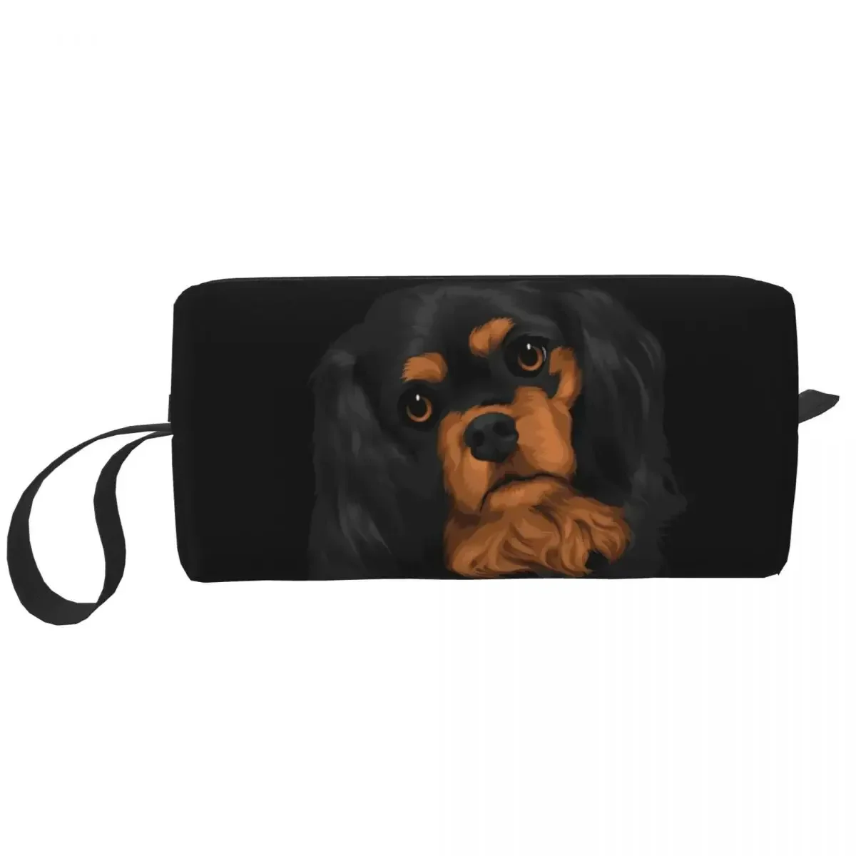 Tilted Black Cavalier King Charles Spaniel Travel Cosmetic Bag  Dog Lover Makeup Toiletry Organizer Ladies Storage Dopp Kit