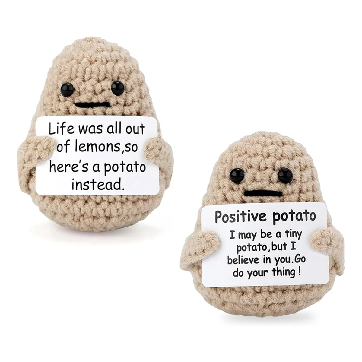 

2Pcs Funny Positive Potato Toy, Cute Crochet Potato Doll with Positive Card, Light Color