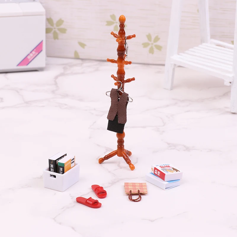 1Set 1:12 Poppenhuis Miniatuur Kapstok Hanger Schoenentas Kleding Boek Doos Meubels Model Decor Speelgoed