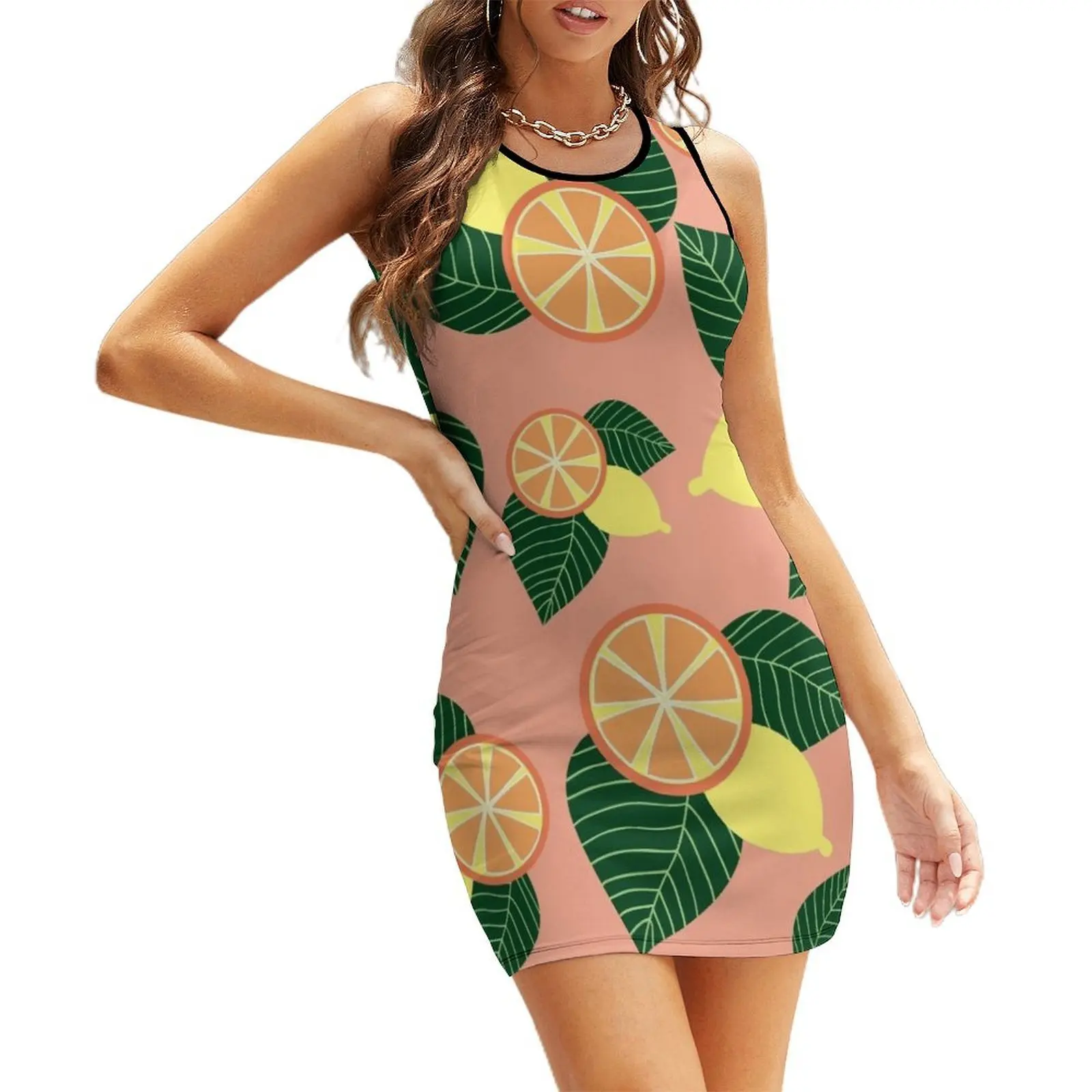 

Lemons and oranges Sleeveless Sundress Woman clothing dresses for womens dresses for prom elegant guest wedding dress