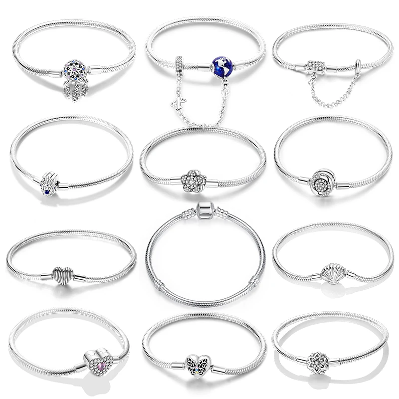 

Bracelet 925 Sterling Silver Star Moon Four Leaf Clover Zircon 17-20CM Bracelets Fit Original DIY Charms Birthday Jewelry Gifts