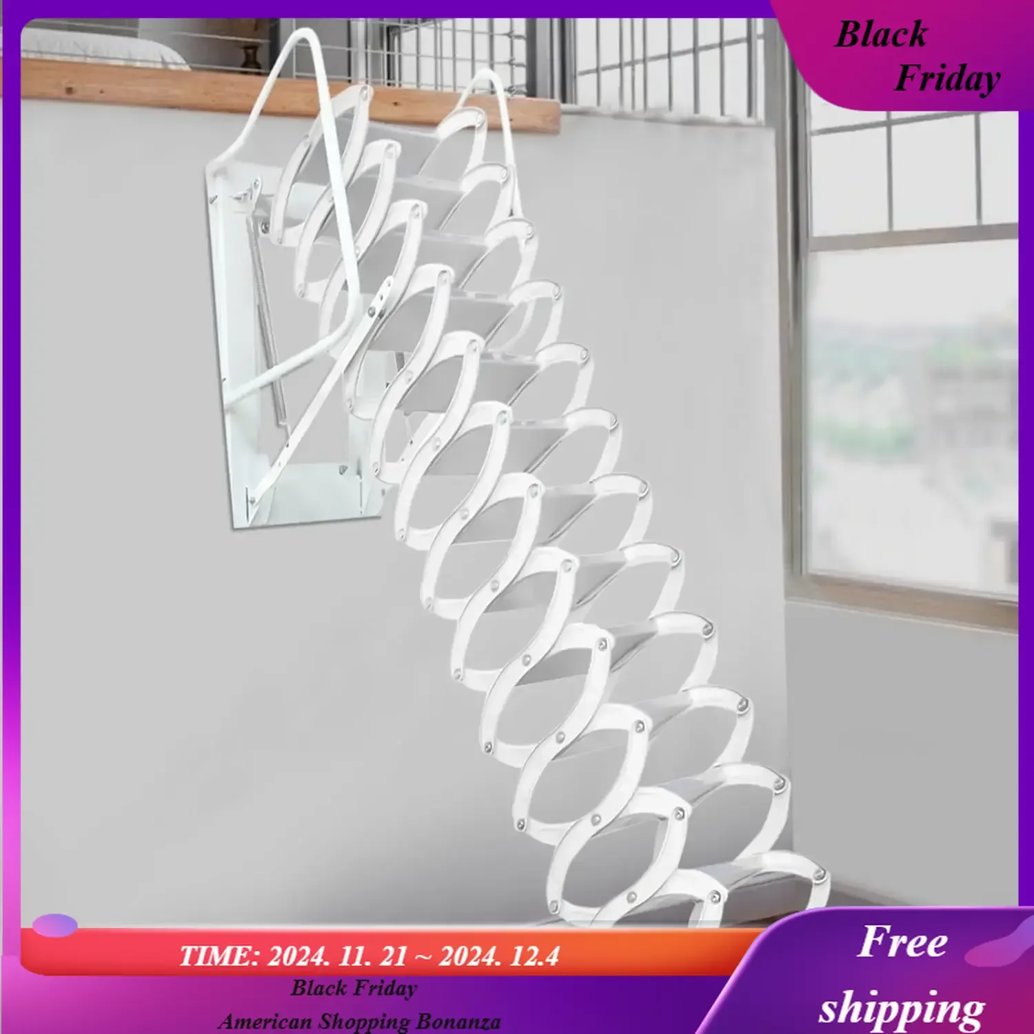 10ft Attic Ladder 12 Steps Folding Stairs Loft Stairs Wall Mounted Folding Ladder Attic Ladder Pull Down System Retractable Fold