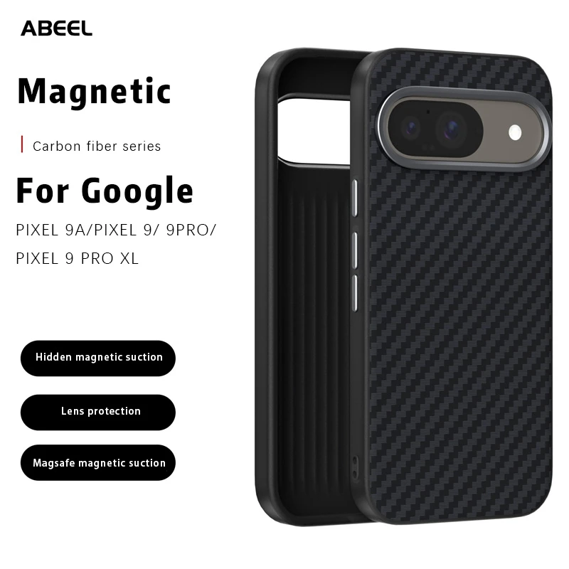 

ABEEL для Google Pixel 9/9a/9 Pro/9 Pro XL чехол для телефона из углеродного волокна с магнитной зарядкой Magsafe с микротисненой текстурой
