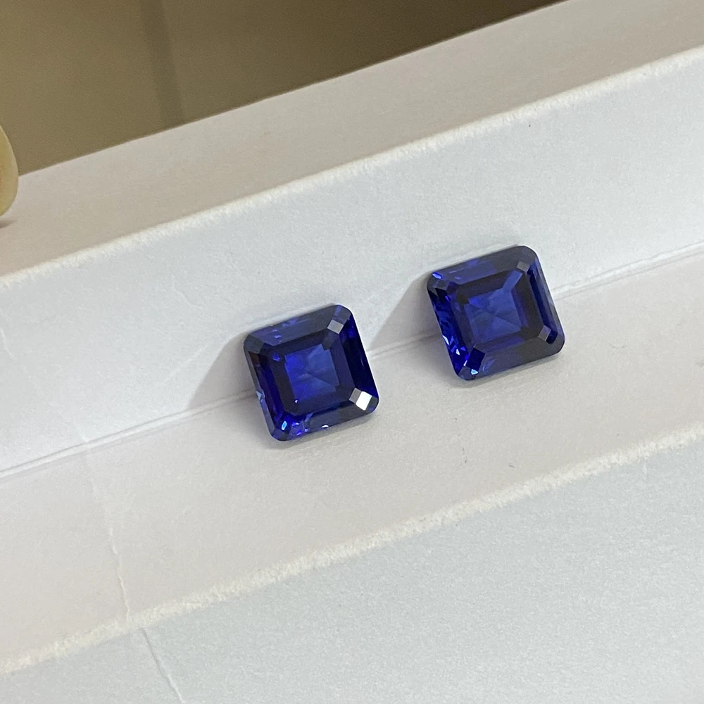 Asscher Cust 9x9mm 5 قيراط ياقوت أزرق ملكي صناعي 34 # اكسيد الالمونيوم الأحجار الكريمة #6